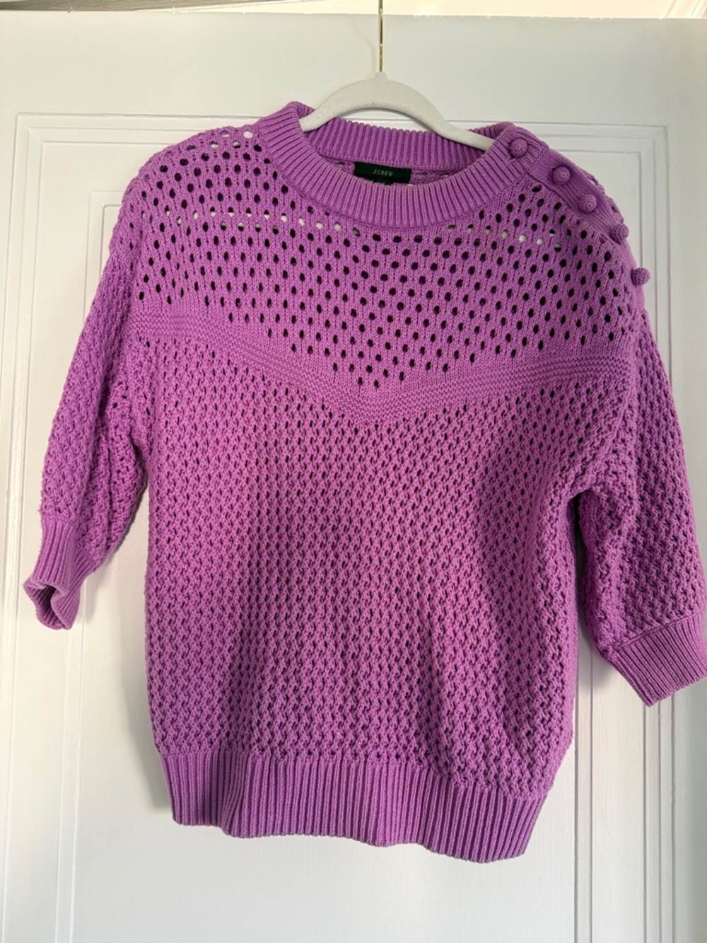 J. Crew Lavender Open-Weave Button-Shoulder Crewneck Sweater - Size XS